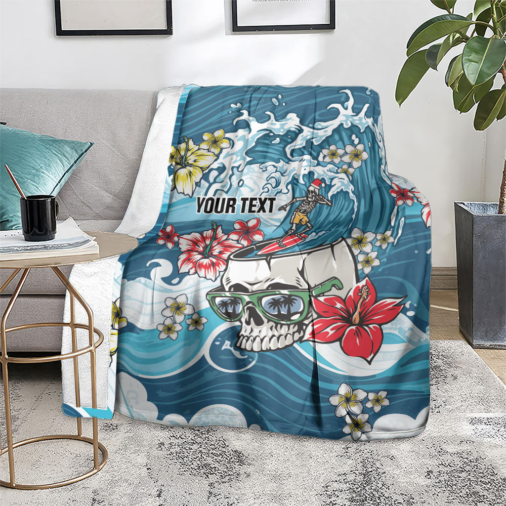 Hawaii Santa Skeleton Surfing Personalized Blanket Mele Kalikimaka i Iulai! LT9 - Polynesian Pride