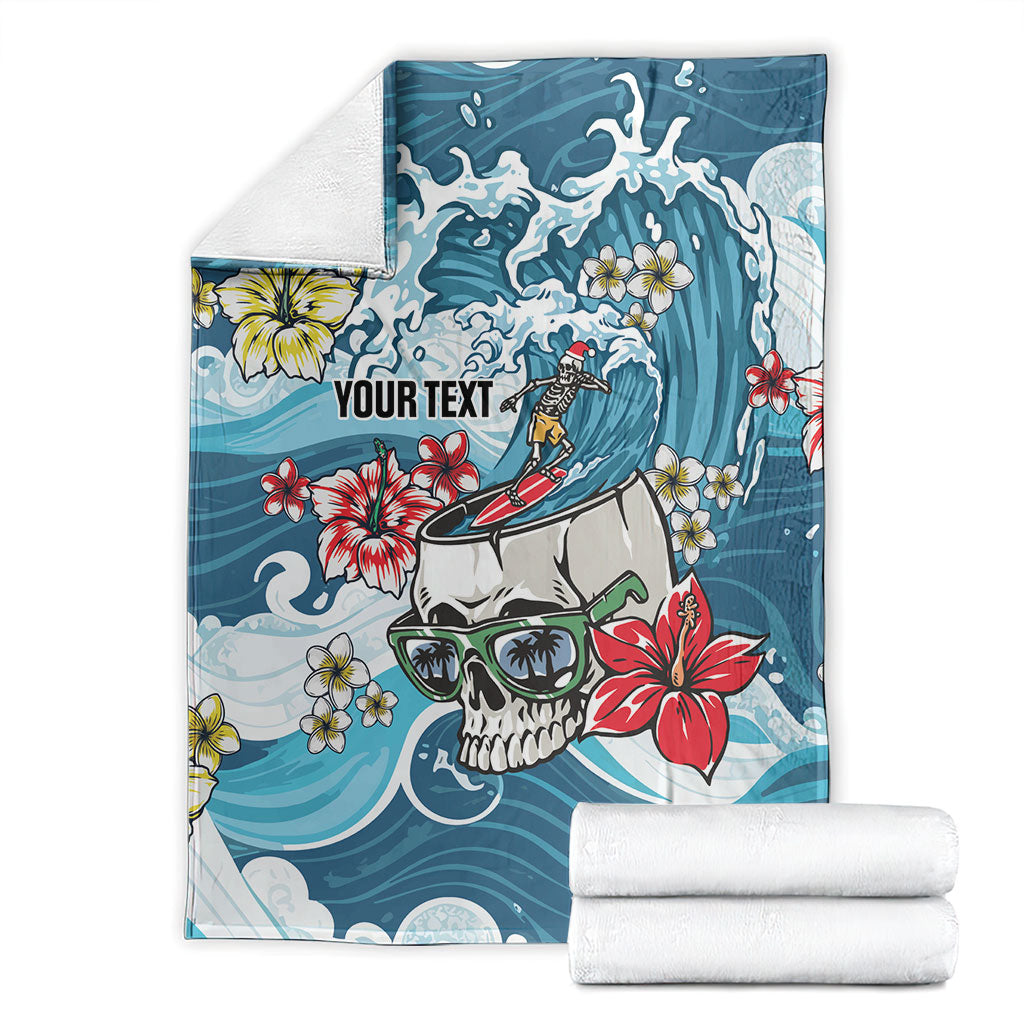 Hawaii Santa Skeleton Surfing Personalized Blanket Mele Kalikimaka i Iulai! LT9 - Polynesian Pride