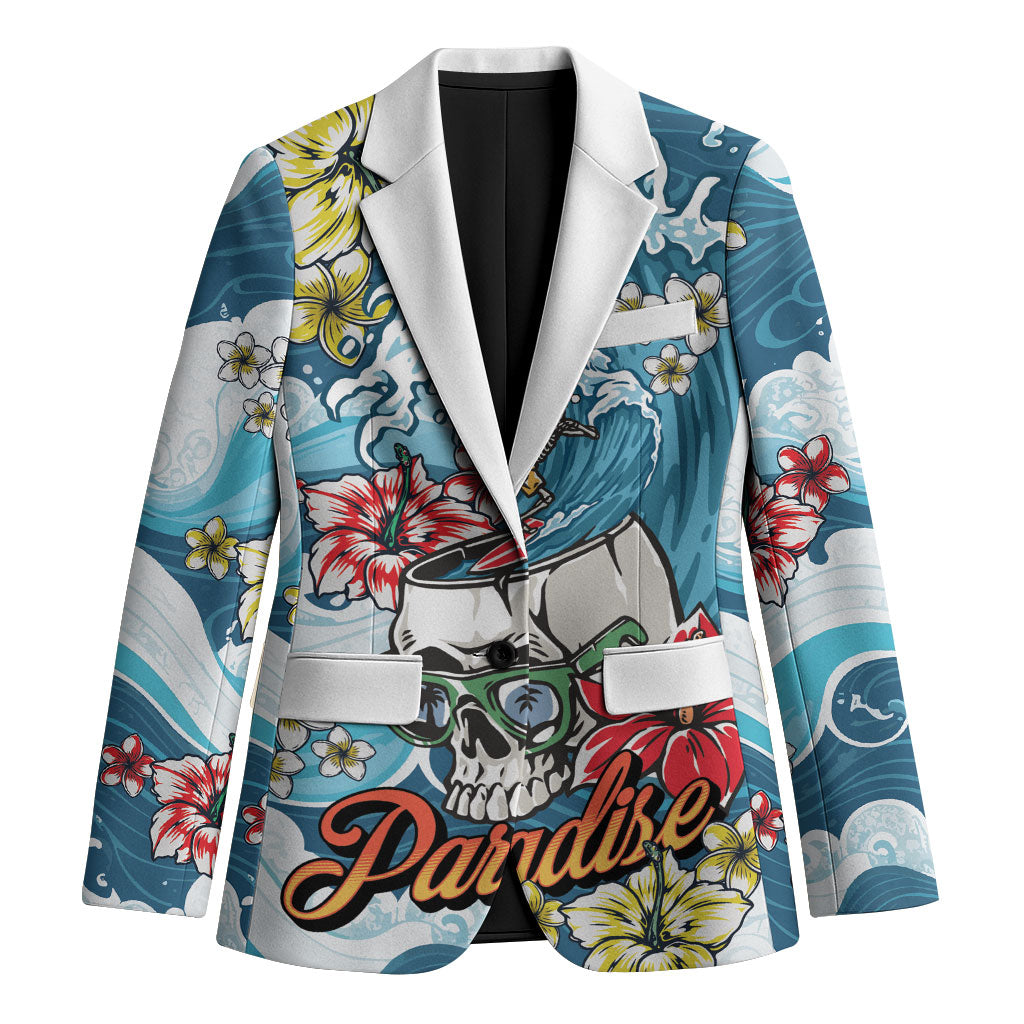 Hawaii Santa Skeleton Surfing Personalized Blazer Mele Kalikimaka i Iulai! LT9 Unisex Blue - Polynesian Pride