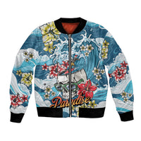 Hawaii Santa Skeleton Surfing Personalized Bomber Jacket Mele Kalikimaka i Iulai! LT9 Unisex Blue - Polynesian Pride