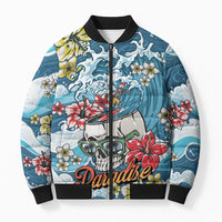 Hawaii Santa Skeleton Surfing Personalized Bomber Puffer Jacket Mele Kalikimaka i Iulai! LT9 Unisex Blue - Polynesian Pride