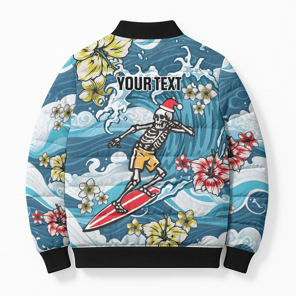 Hawaii Santa Skeleton Surfing Personalized Bomber Puffer Jacket Mele Kalikimaka i Iulai! LT9 - Polynesian Pride