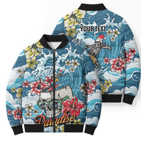 Hawaii Santa Skeleton Surfing Personalized Bomber Puffer Jacket Mele Kalikimaka i Iulai! LT9 - Polynesian Pride