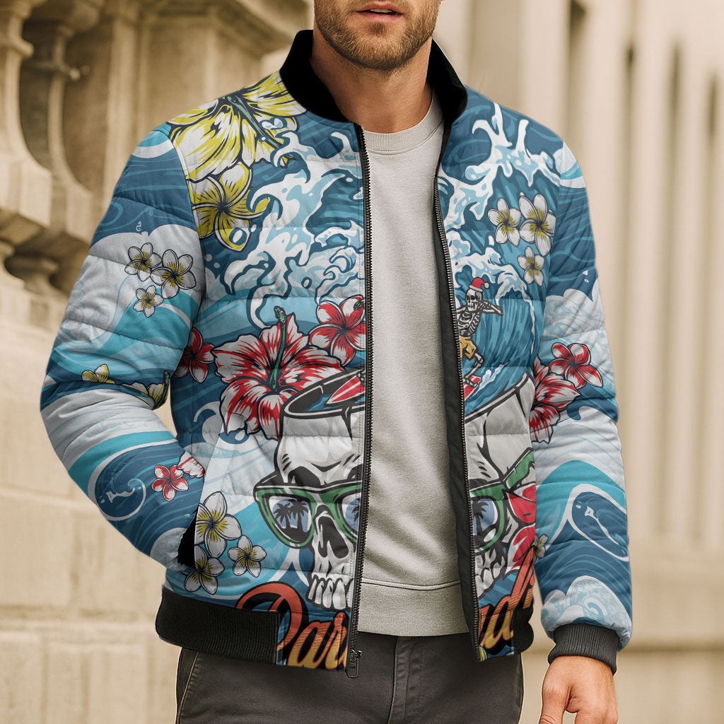 Hawaii Santa Skeleton Surfing Personalized Bomber Puffer Jacket Mele Kalikimaka i Iulai! LT9 - Polynesian Pride