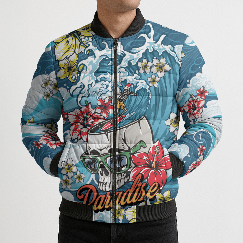 Hawaii Santa Skeleton Surfing Personalized Bomber Puffer Jacket Mele Kalikimaka i Iulai! LT9 - Polynesian Pride