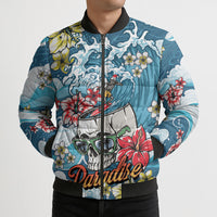 Hawaii Santa Skeleton Surfing Personalized Bomber Puffer Jacket Mele Kalikimaka i Iulai! LT9 - Polynesian Pride