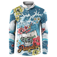 Hawaii Santa Skeleton Surfing Personalized Button Sweatshirt Mele Kalikimaka i Iulai! LT9 Blue - Polynesian Pride