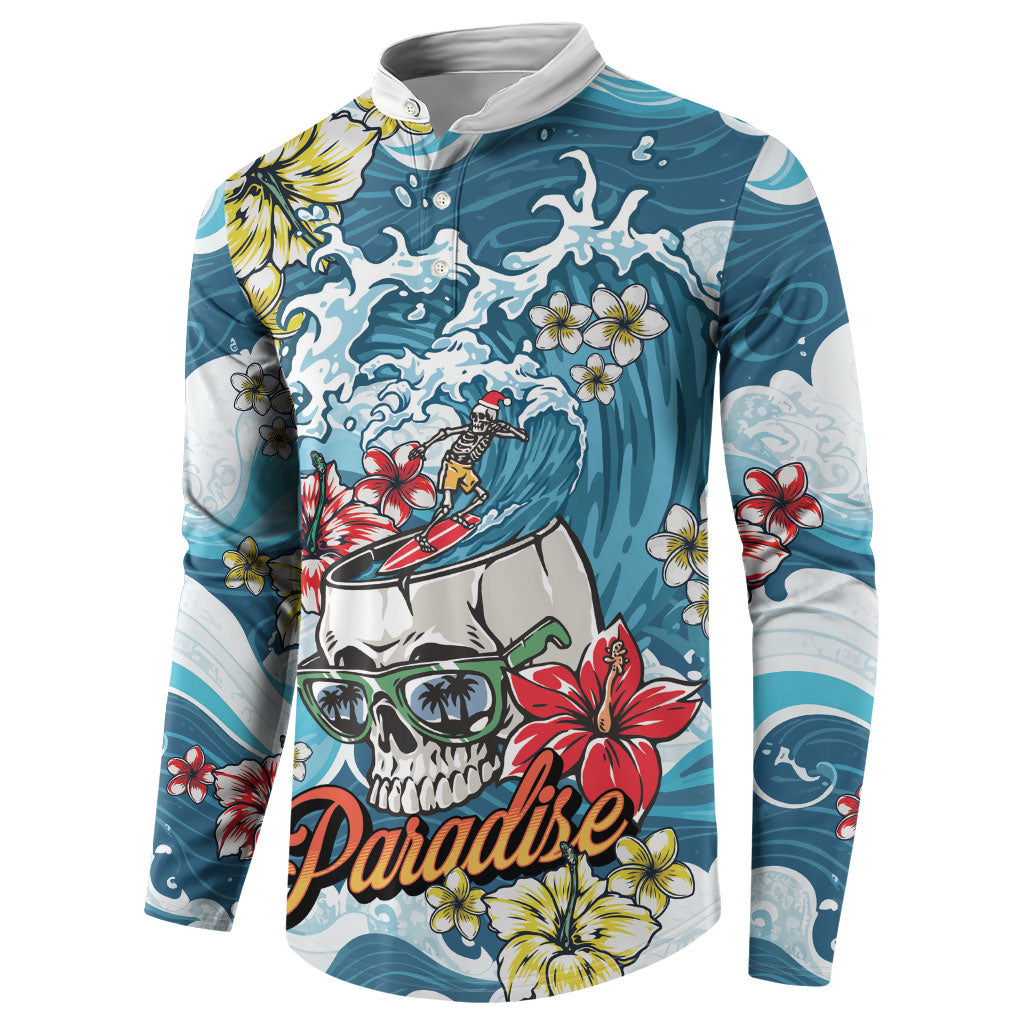 Hawaii Santa Skeleton Surfing Personalized Button Sweatshirt Mele Kalikimaka i Iulai! LT9 - Polynesian Pride