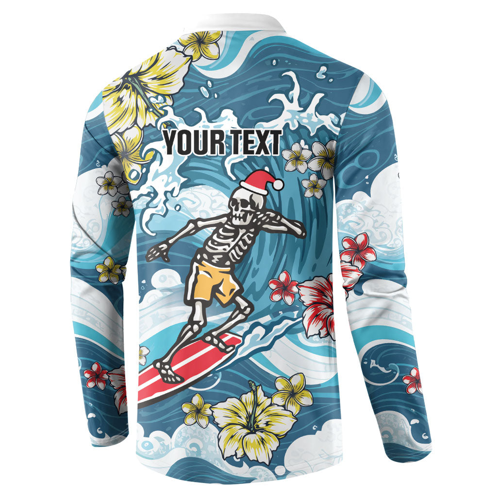 Hawaii Santa Skeleton Surfing Personalized Button Sweatshirt Mele Kalikimaka i Iulai! LT9 - Polynesian Pride