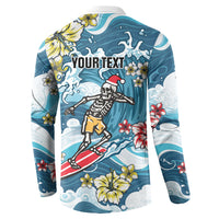 Hawaii Santa Skeleton Surfing Personalized Button Sweatshirt Mele Kalikimaka i Iulai! LT9 - Polynesian Pride