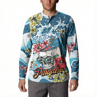 Hawaii Santa Skeleton Surfing Personalized Button Sweatshirt Mele Kalikimaka i Iulai! LT9 - Polynesian Pride