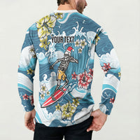 Hawaii Santa Skeleton Surfing Personalized Button Sweatshirt Mele Kalikimaka i Iulai! LT9 - Polynesian Pride