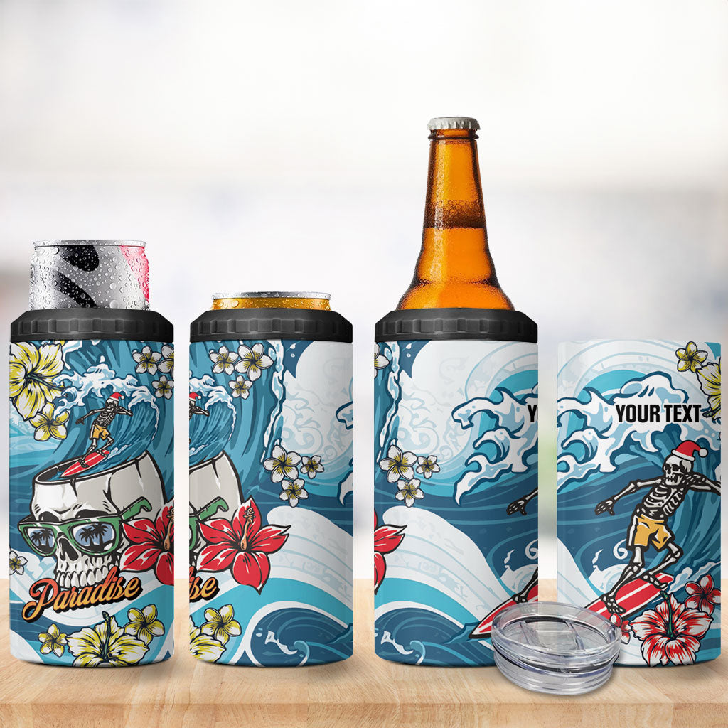 Hawaii Santa Skeleton Surfing Personalized 4 in 1 Can Cooler Tumbler Mele Kalikimaka i Iulai! LT9 - Polynesian Pride