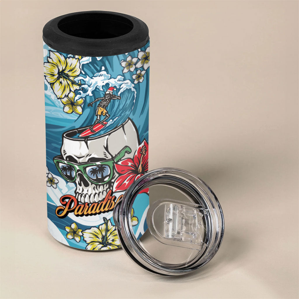 Hawaii Santa Skeleton Surfing Personalized 4 in 1 Can Cooler Tumbler Mele Kalikimaka i Iulai! LT9 - Polynesian Pride