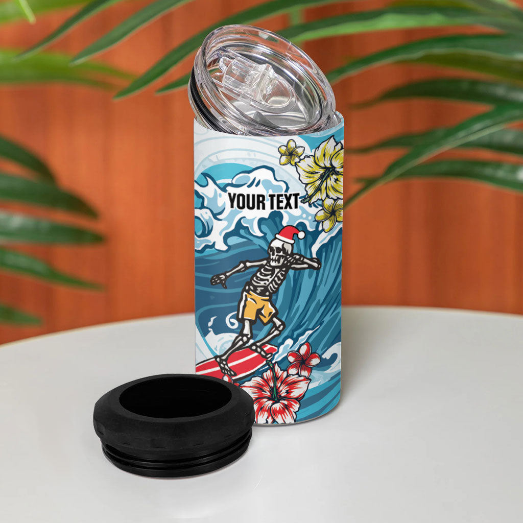 Hawaii Santa Skeleton Surfing Personalized 4 in 1 Can Cooler Tumbler Mele Kalikimaka i Iulai! LT9 - Polynesian Pride