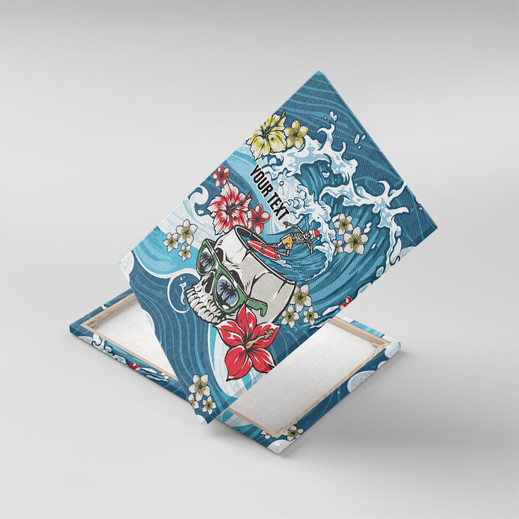 Hawaii Santa Skeleton Surfing Personalized Canvas Wall Art Mele Kalikimaka i Iulai! LT9 With Frame Blue - Polynesian Pride
