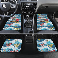 Hawaii Santa Skeleton Surfing Personalized Car Mats Mele Kalikimaka i Iulai! LT9 Set 4pcs Blue - Polynesian Pride