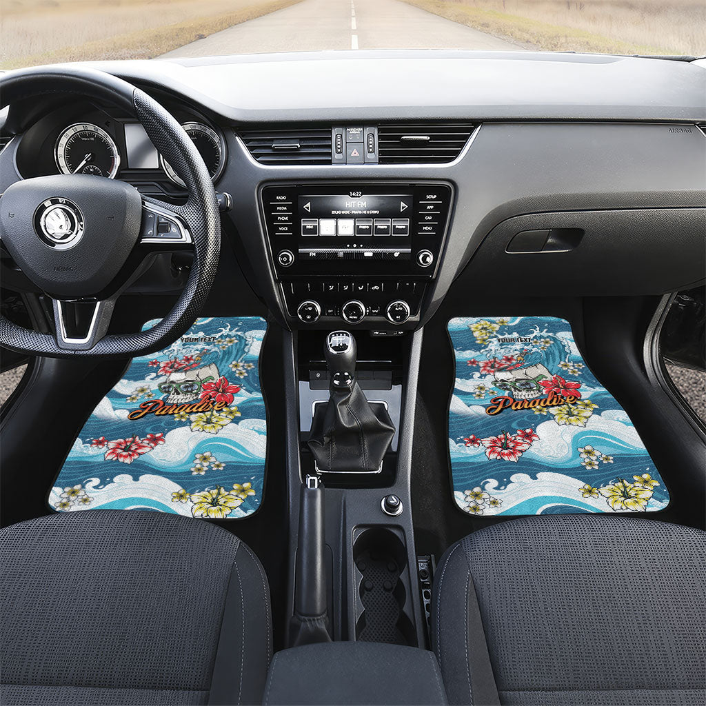 Hawaii Santa Skeleton Surfing Personalized Car Mats Mele Kalikimaka i Iulai! LT9 Set 2pcs - Front Blue - Polynesian Pride