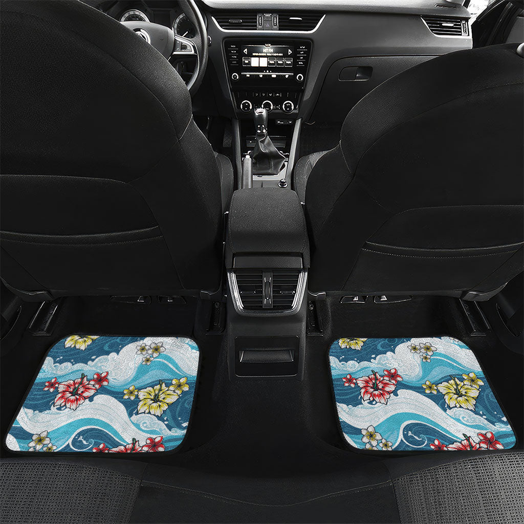 Hawaii Santa Skeleton Surfing Personalized Car Mats Mele Kalikimaka i Iulai! LT9 Set 2pcs - Back Blue - Polynesian Pride
