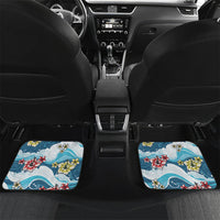Hawaii Santa Skeleton Surfing Personalized Car Mats Mele Kalikimaka i Iulai! LT9 Set 2pcs - Back Blue - Polynesian Pride