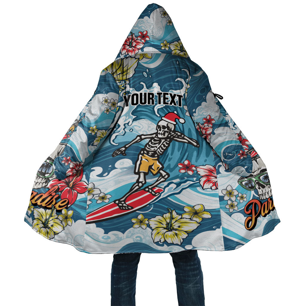 Hawaii Santa Skeleton Surfing Personalized Cloak Mele Kalikimaka i Iulai! LT9 Unisex Blue - Polynesian Pride