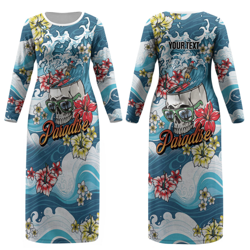 Hawaii Santa Skeleton Surfing Personalized Couples Matching Long Sleeve Bodycon Dress and Hawaiian Shirt Mele Kalikimaka i Iulai! LT9 - Polynesian Pride