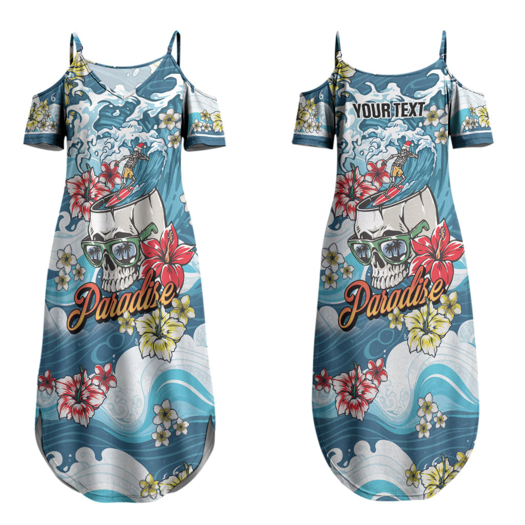 Hawaii Santa Skeleton Surfing Personalized Couples Matching Summer Maxi Dress and Long Sleeve Button Shirt Mele Kalikimaka i Iulai! LT9 - Polynesian Pride