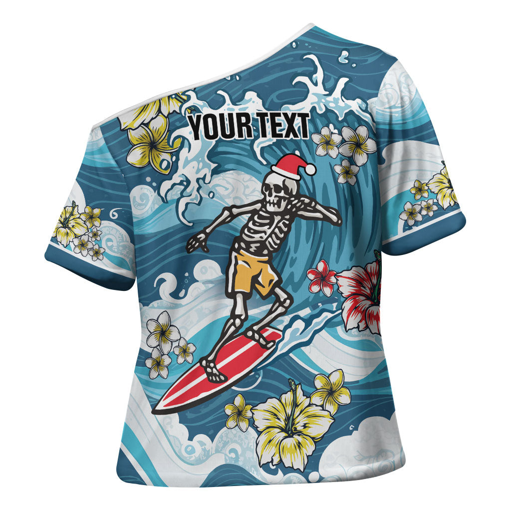 Hawaii Santa Skeleton Surfing Personalized Cross Shoulder Shirt Mele Kalikimaka i Iulai! LT9 - Polynesian Pride