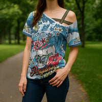 Hawaii Santa Skeleton Surfing Personalized Cross Shoulder Shirt Mele Kalikimaka i Iulai! LT9 - Polynesian Pride