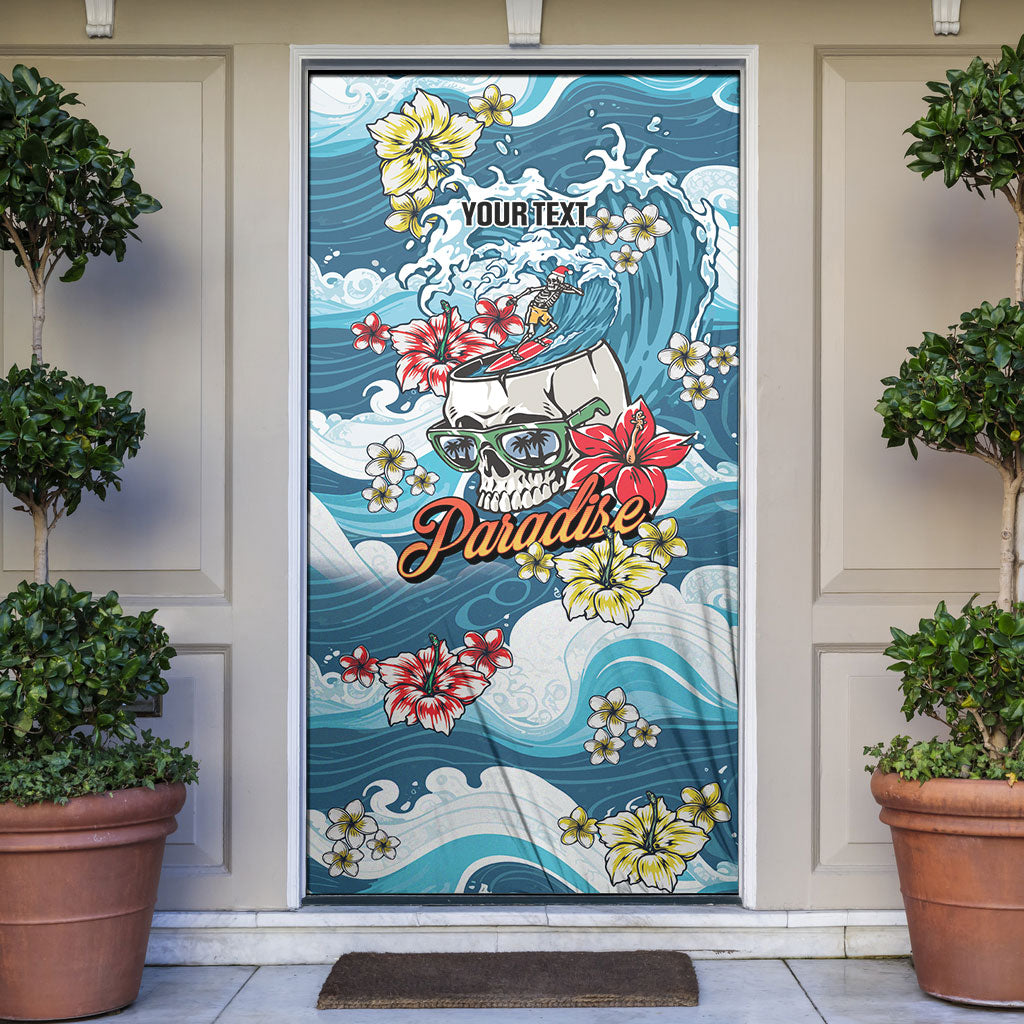 Hawaii Santa Skeleton Surfing Personalized Door Cover Mele Kalikimaka i Iulai! LT9 Blue - Polynesian Pride