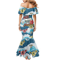 Hawaii Santa Skeleton Surfing Personalized Family Matching Mermaid Dress and Hawaiian Shirt Mele Kalikimaka i Iulai!