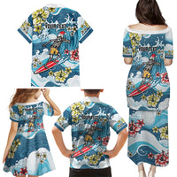 Hawaii Santa Skeleton Surfing Personalized Family Matching Puletasi and Hawaiian Shirt Mele Kalikimaka i Iulai!