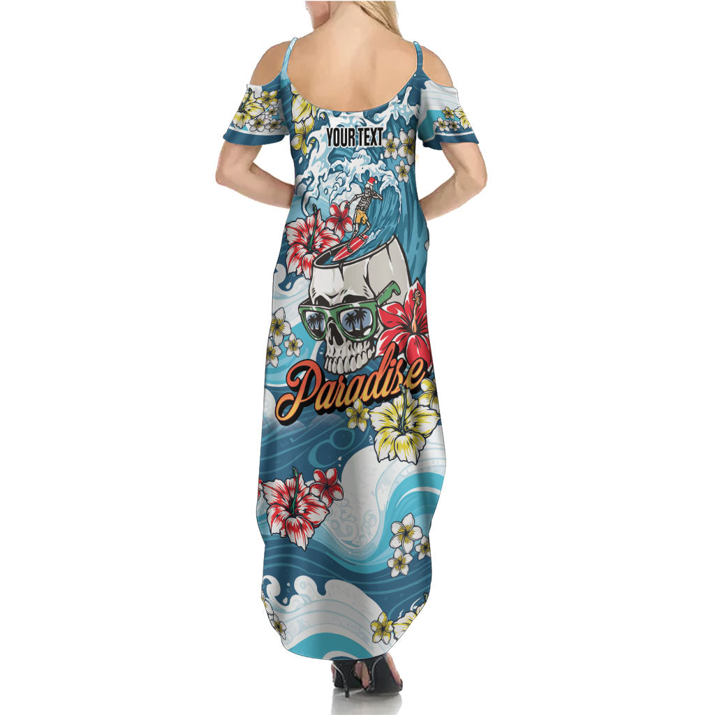 Hawaii Santa Skeleton Surfing Personalized Family Matching Summer Maxi Dress and Hawaiian Shirt Mele Kalikimaka i Iulai!