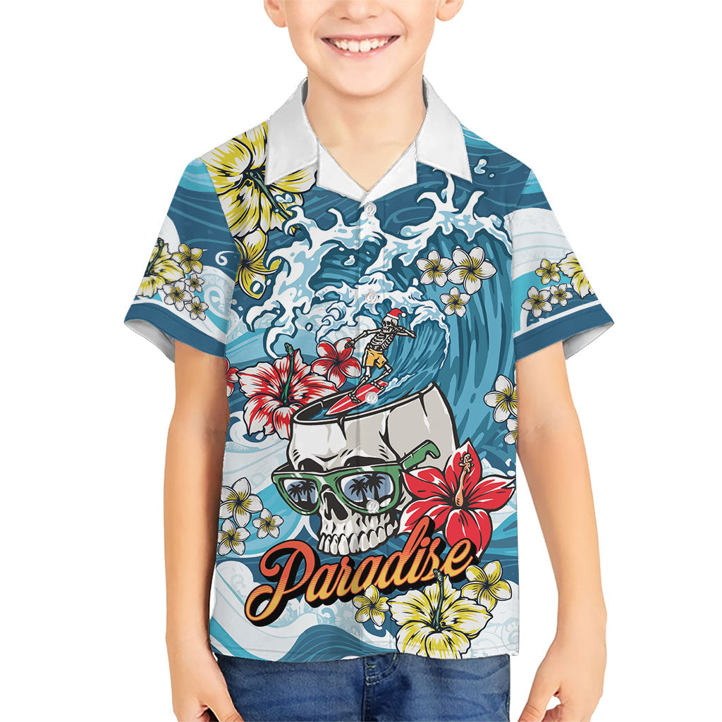 Hawaii Santa Skeleton Surfing Personalized Family Matching Summer Maxi Dress and Hawaiian Shirt Mele Kalikimaka i Iulai!