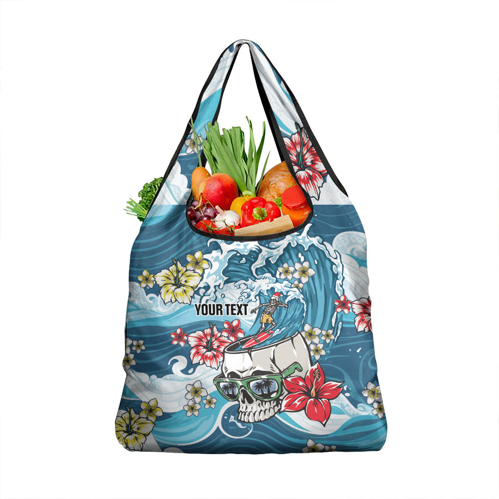 Hawaii Santa Skeleton Surfing Personalized Grocery Bag Mele Kalikimaka i Iulai! LT9 1-pack One Size Blue - Polynesian Pride