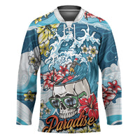 Hawaii Santa Skeleton Surfing Personalized Hockey Jersey Mele Kalikimaka i Iulai! LT9 Unisex Blue - Polynesian Pride