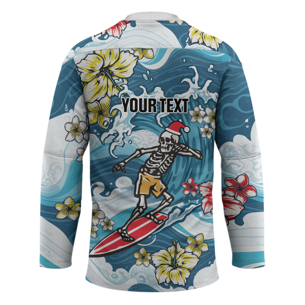 Hawaii Santa Skeleton Surfing Personalized Hockey Jersey Mele Kalikimaka i Iulai! LT9 - Polynesian Pride