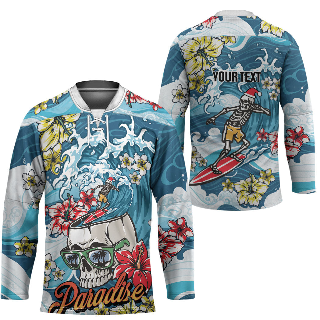 Hawaii Santa Skeleton Surfing Personalized Hockey Jersey Mele Kalikimaka i Iulai! LT9 - Polynesian Pride