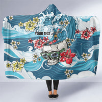 Hawaii Santa Skeleton Surfing Personalized Hooded Blanket Mele Kalikimaka i Iulai! LT9 One Size Blue - Polynesian Pride