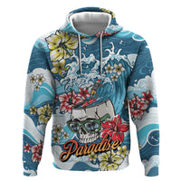 Hawaii Santa Skeleton Surfing Personalized Hoodie Mele Kalikimaka i Iulai! LT9 Pullover Hoodie Blue - Polynesian Pride