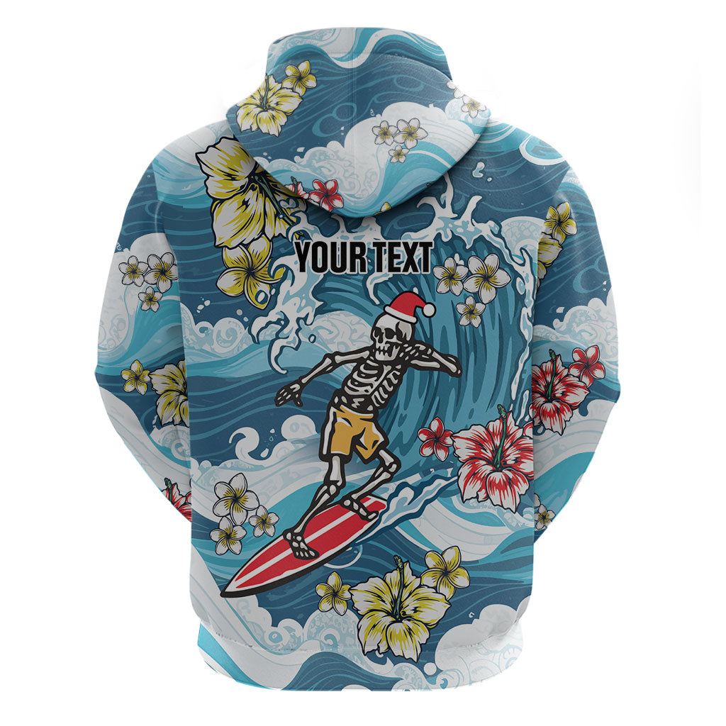 Hawaii Santa Skeleton Surfing Personalized Hoodie Mele Kalikimaka i Iulai! LT9 - Polynesian Pride