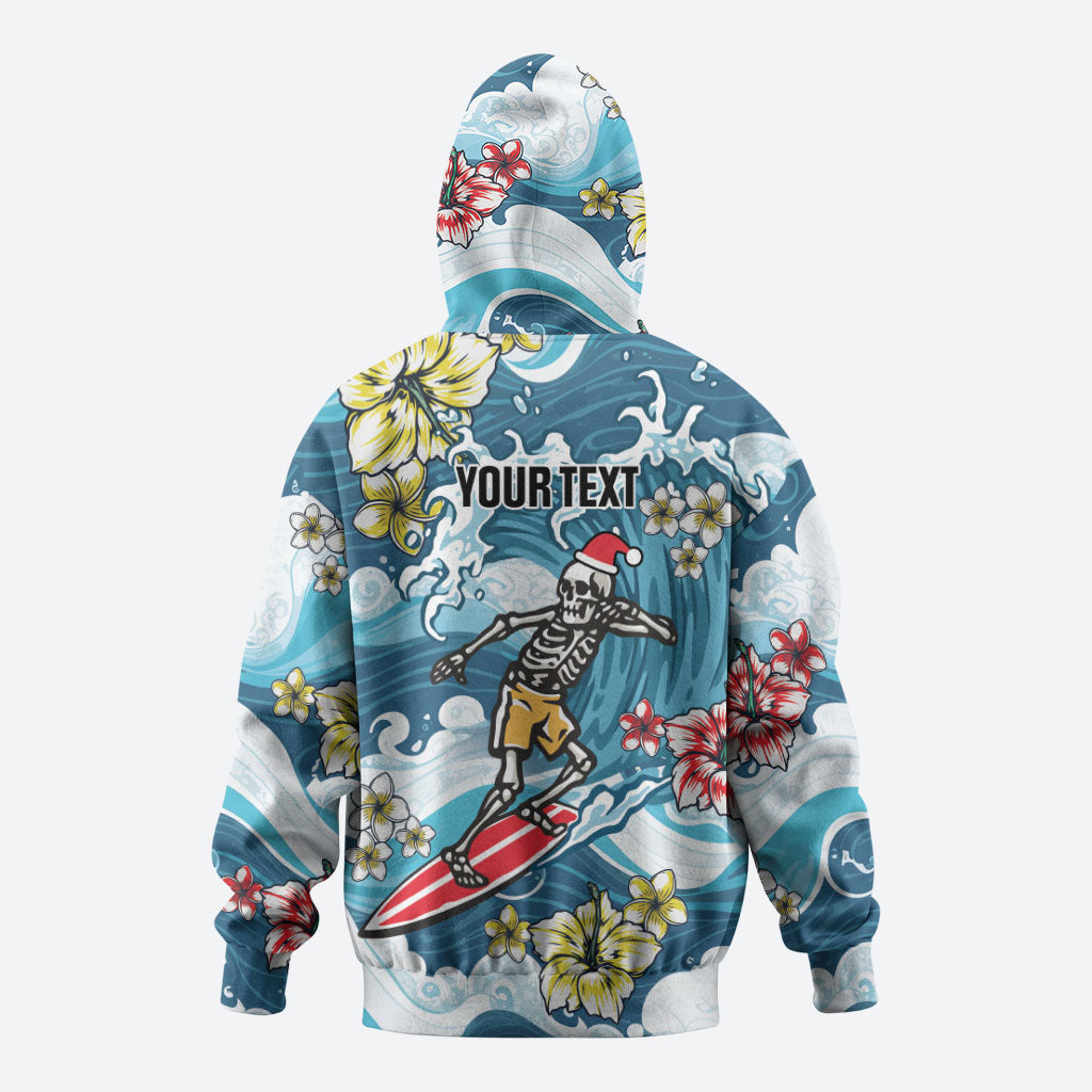 Hawaii Santa Skeleton Surfing Personalized Hoodie Mele Kalikimaka i Iulai! LT9 - Polynesian Pride