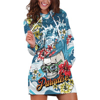 Hawaii Santa Skeleton Surfing Personalized Hoodie Dress Mele Kalikimaka i Iulai! LT9 Blue - Polynesian Pride