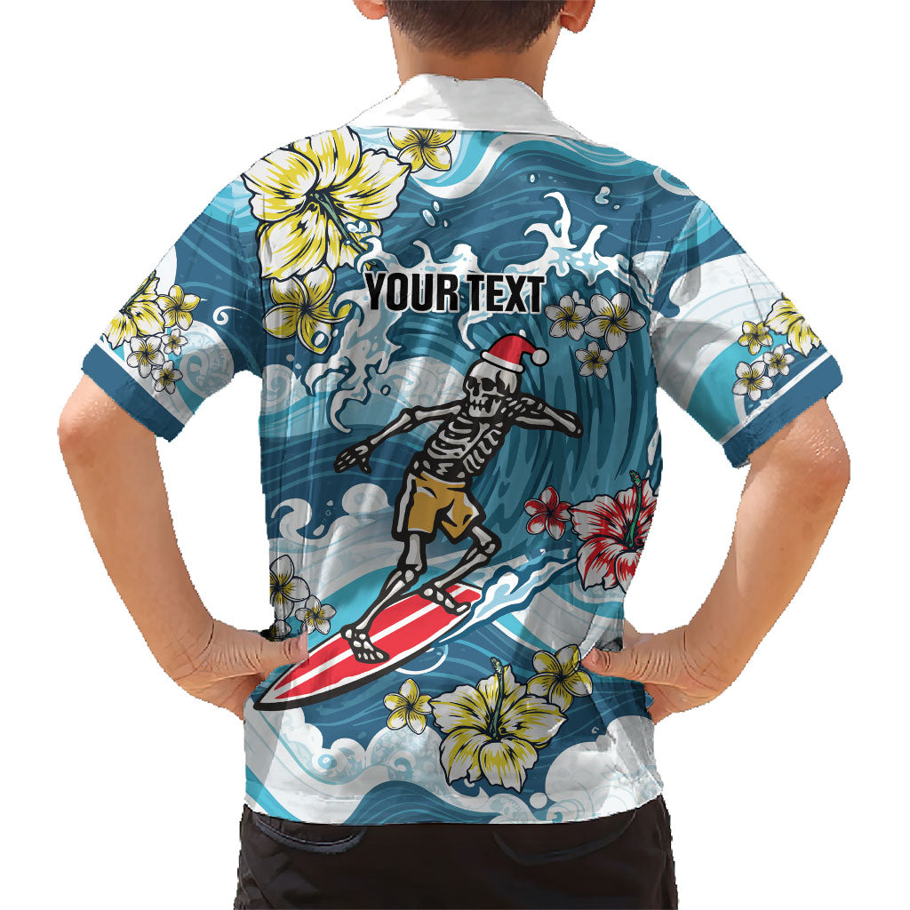 Hawaii Santa Skeleton Surfing Personalized Kid Hawaiian Shirt Mele Kalikimaka i Iulai!