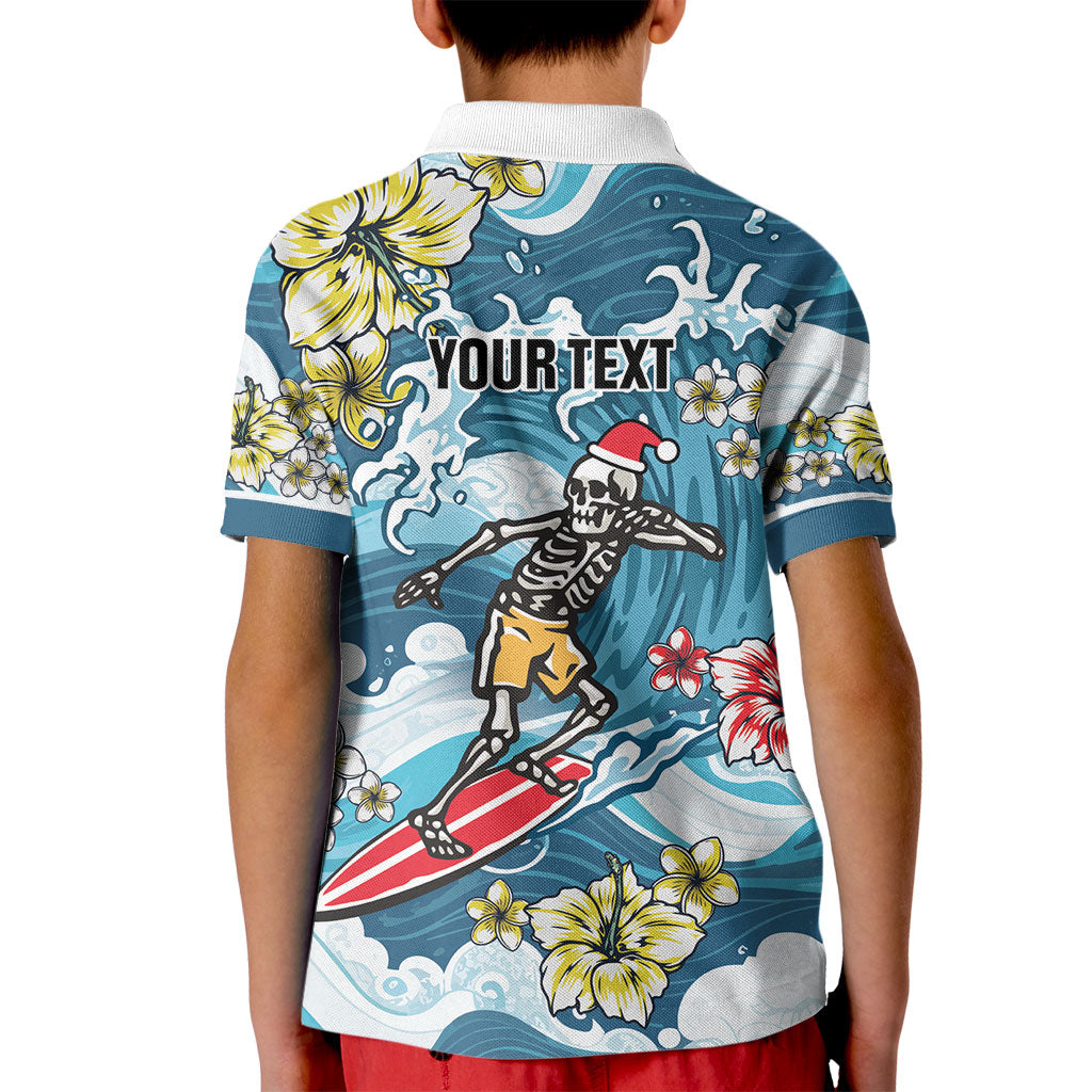 Hawaii Santa Skeleton Surfing Personalized Kid Polo Shirt Mele Kalikimaka i Iulai!