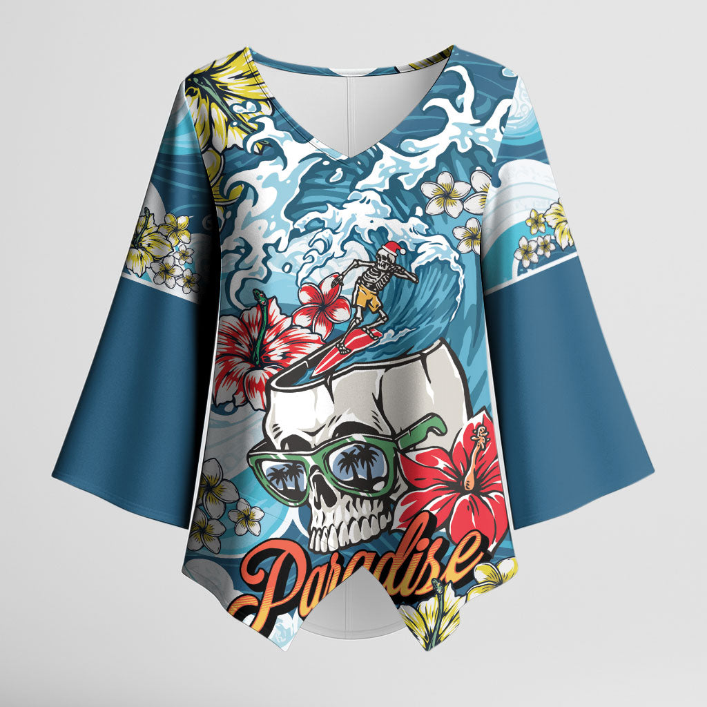 Hawaii Santa Skeleton Surfing Personalized Kimono Sleeve Blouse Mele Kalikimaka i Iulai! LT9 Female Blue - Polynesian Pride
