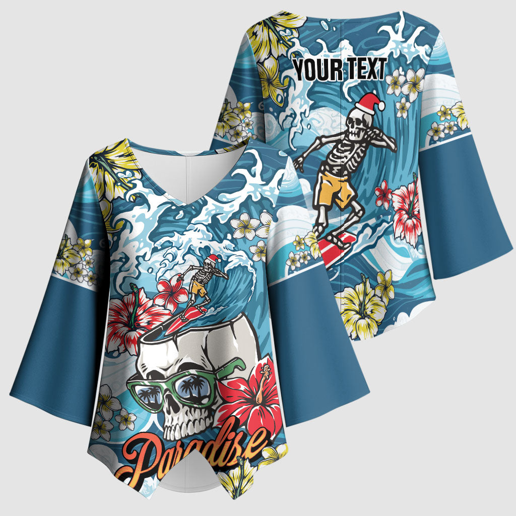 Hawaii Santa Skeleton Surfing Personalized Kimono Sleeve Blouse Mele Kalikimaka i Iulai! LT9 - Polynesian Pride