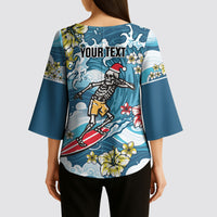 Hawaii Santa Skeleton Surfing Personalized Kimono Sleeve Blouse Mele Kalikimaka i Iulai! LT9 - Polynesian Pride