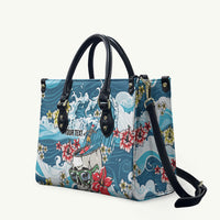 Hawaii Santa Skeleton Surfing Personalized Leather Bag Mele Kalikimaka i Iulai! LT9 Blue - Polynesian Pride