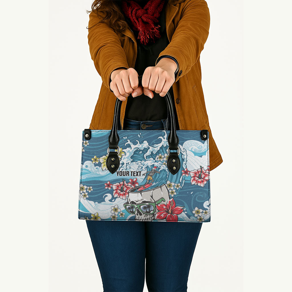 Hawaii Santa Skeleton Surfing Personalized Leather Bag Mele Kalikimaka i Iulai! LT9 - Polynesian Pride